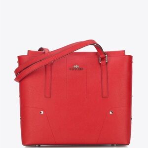 👜 Wittchen Elegance Red Saffiano Leather Tote – Studded – European - Fits Laptop